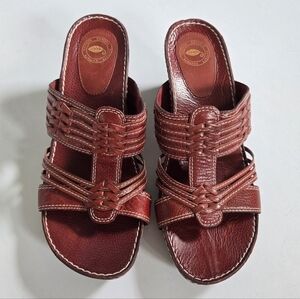 Nurture red leather slip on heeled sandals braided like new sz 8.5